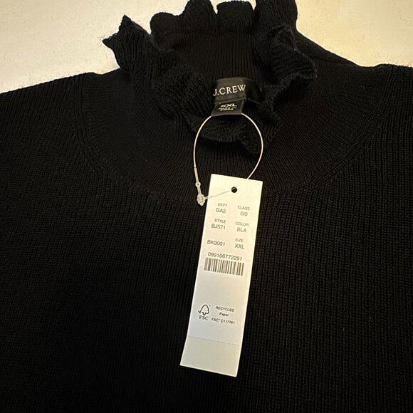 J.Crew Black Merino Wool Ruffle-Neck Sweater XXL - 0096 - Picture 5 of 7